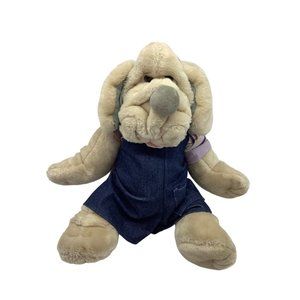 Vintage Ganz Bros 1981 Overalls Collar Wrinkles Hand Puppet Plush Hound Dog Toy